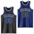 Custom Reversible Black Royal-White Double Side Sublimation Basketball Set Jersey