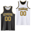 Custom Reversible Black Old Gold-White Double Side Sublimation Basketball Set Jersey
