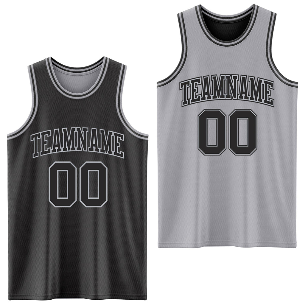 Custom Reversible Black Gray Double Side Sublimation Basketball Set Jersey