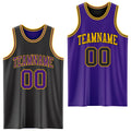Custom Reversible Black Purple-Gold Double Side Sublimation Basketball Set Jersey