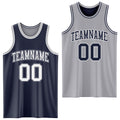 Custom Navy White-Gray Reversible Double Side Sublimation Basketball Set Jersey