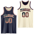 Custom Navy Vintage USA Flag Cream-Maroon Reversible Double Side Sublimation Basketball Set Jersey