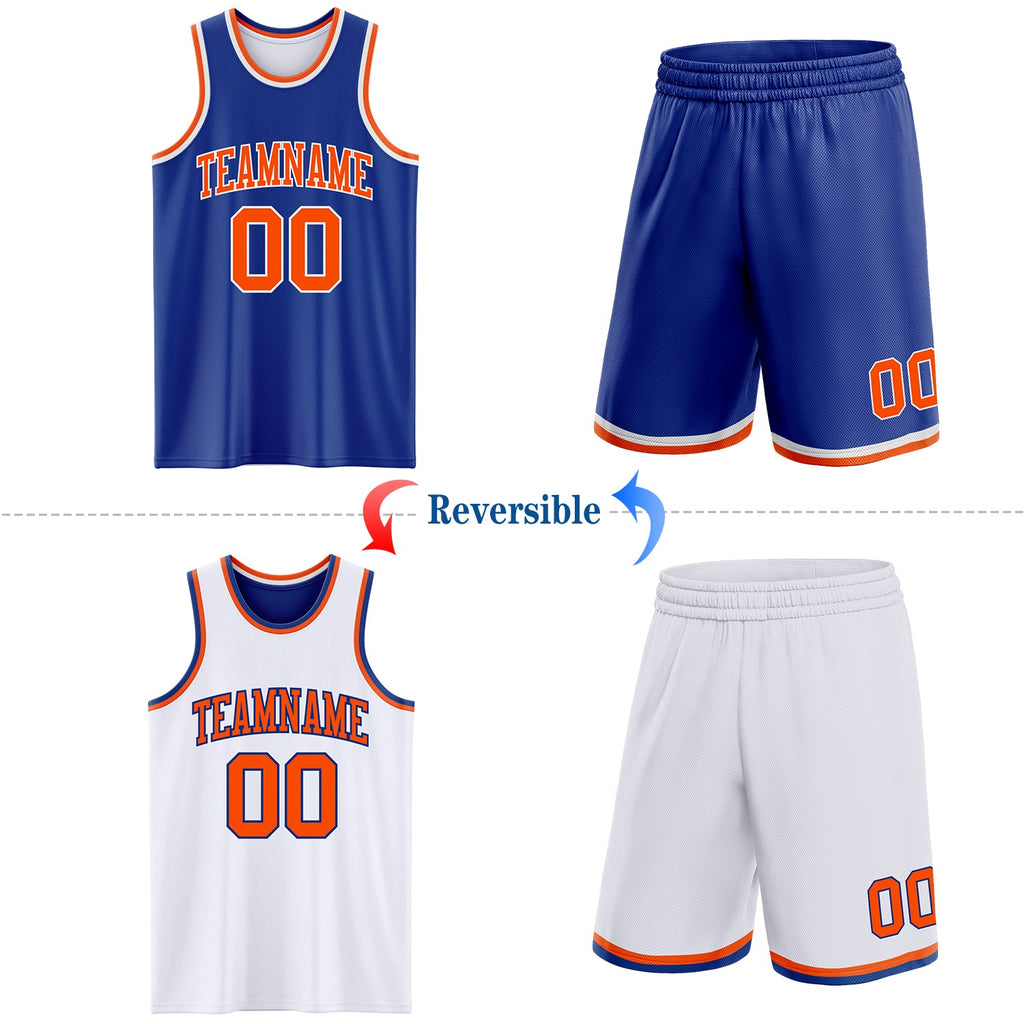 Custom Royal Orange-White Reversible Double Side Sublimation Basketball Set Jersey