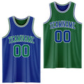 Custom Royal Kelly Green-White Reversible Double Side Sublimation Basketball Set Jersey
