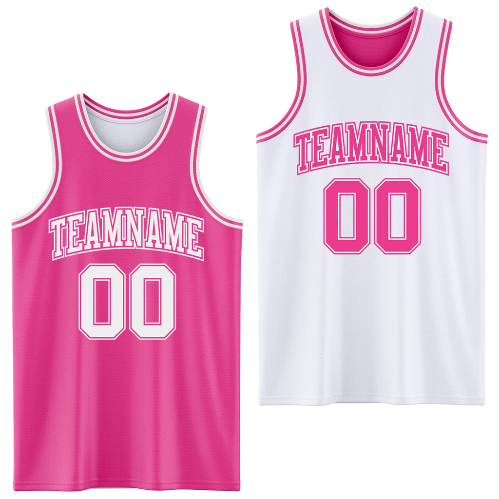 Custom Pink White Reversible Double Side Sublimation Basketball Set Jersey