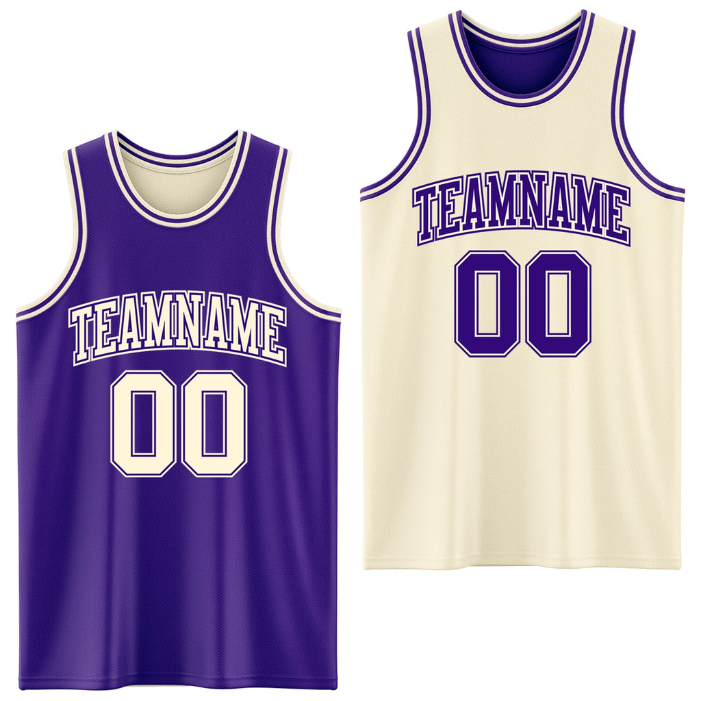Custom Reversible Purple Cream Double Side Sublimation Basketball Set Jersey