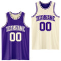 Custom Reversible Purple Cream Double Side Sublimation Basketball Set Jersey