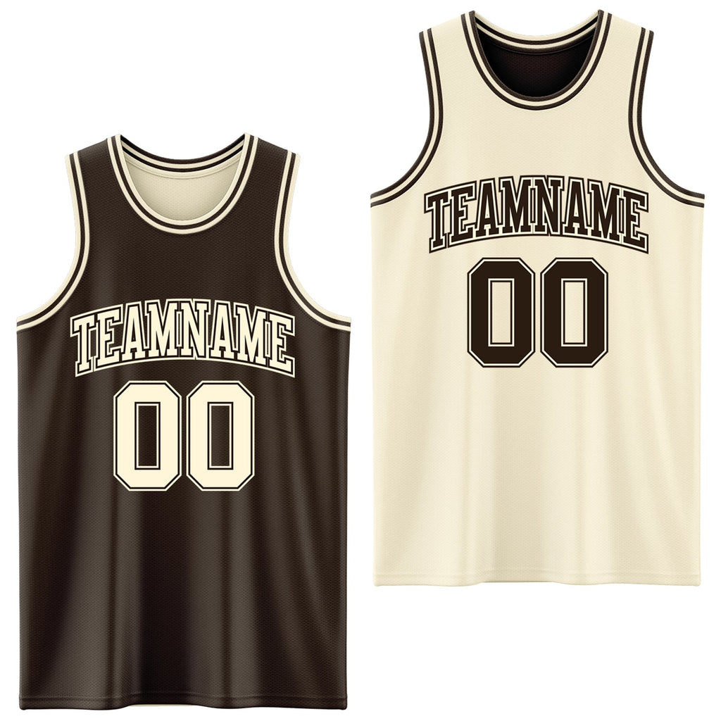Custom Reversible Brown Cream Double Side Sublimation Basketball Set Jersey