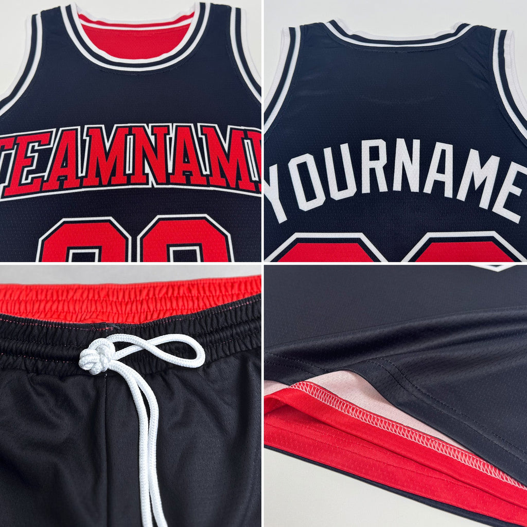 Custom Reversible Navy Red-Cream Double Side Sublimation Basketball Set Jersey