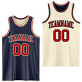 Custom Reversible Navy Red-Cream Double Side Sublimation Basketball Set Jersey