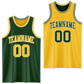 Custom Reversible Green Gold-White Double Side Sublimation Basketball Set Jersey
