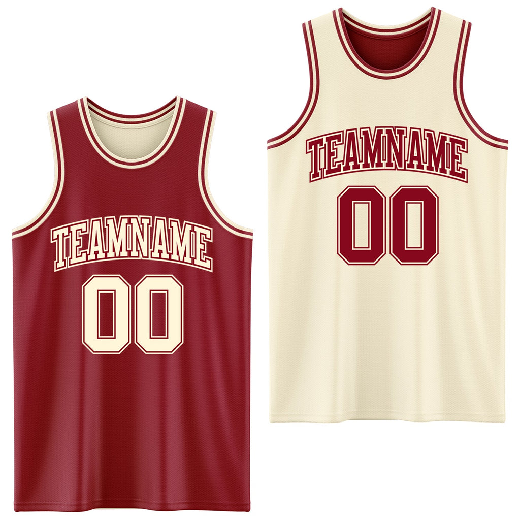 Custom Reversible Maroon Cream Double Side Sublimation Basketball Set Jersey