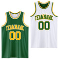 Custom Reversible Kelly Green Gold-White Double Side Sublimation Basketball Set Jersey