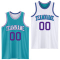Custom Reversible Teal Purple-White Double Side Sublimation Basketball Set Jersey