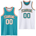 Custom Reversible Teal White-Orange Double Side Sublimation Basketball Set Jersey