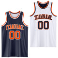 Custom Reversible Navy Orange-White Double Side Sublimation Basketball Set Jersey