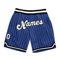 Custom Royal White Pinstripe White-Black Authentic Basketball Shorts