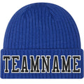 Custom Royal Black-White Stitched Cuffed Knit Hat
