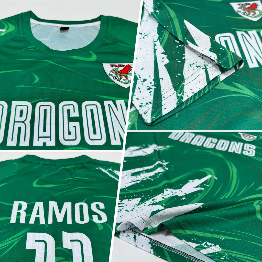 Custom Kelly Green White Sublimation Soccer Uniform Jersey