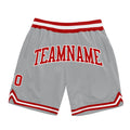 Custom Gray Red-White Authentic Throwback Basketball Shorts