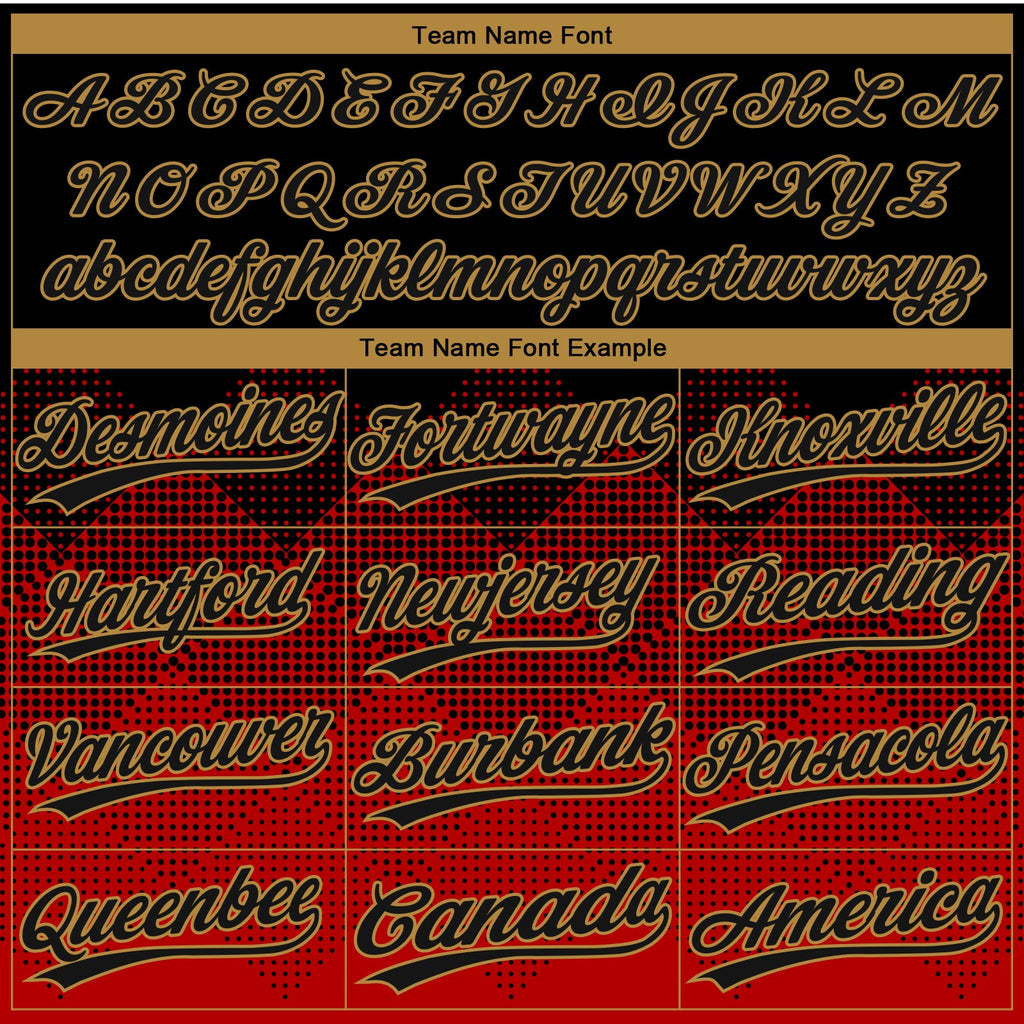 Custom Red Black-Old Gold 3D Pattern Gradient Square Shapes Two-Button Unisex Softball Jersey