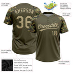 Custom Olive Vegas Gold Camo Raglan Sleeves Salute To Service Two-Button Unisex Softball Jersey