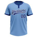 Custom Light Blue Royal-White Two-Button Unisex Softball Jersey