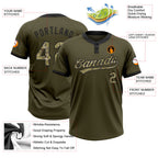 Custom Olive Camo-Black Salute To Service Two-Button Unisex Softball Jersey