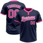 Custom Navy Pink-White Two-Button Unisex Softball Jersey