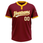 Custom Crimson White-Gold Two-Button Unisex Softball Jersey