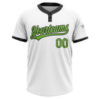 Custom White Neon Green-Black Two-Button Unisex Softball Jersey