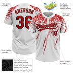 Custom White Red-Black 3D Pattern Two-Button Unisex Softball Jersey