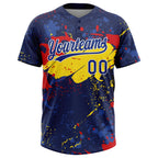 Custom Figure Royal Gold-Red 3D Pattern Two-Button Unisex Softball Jersey
