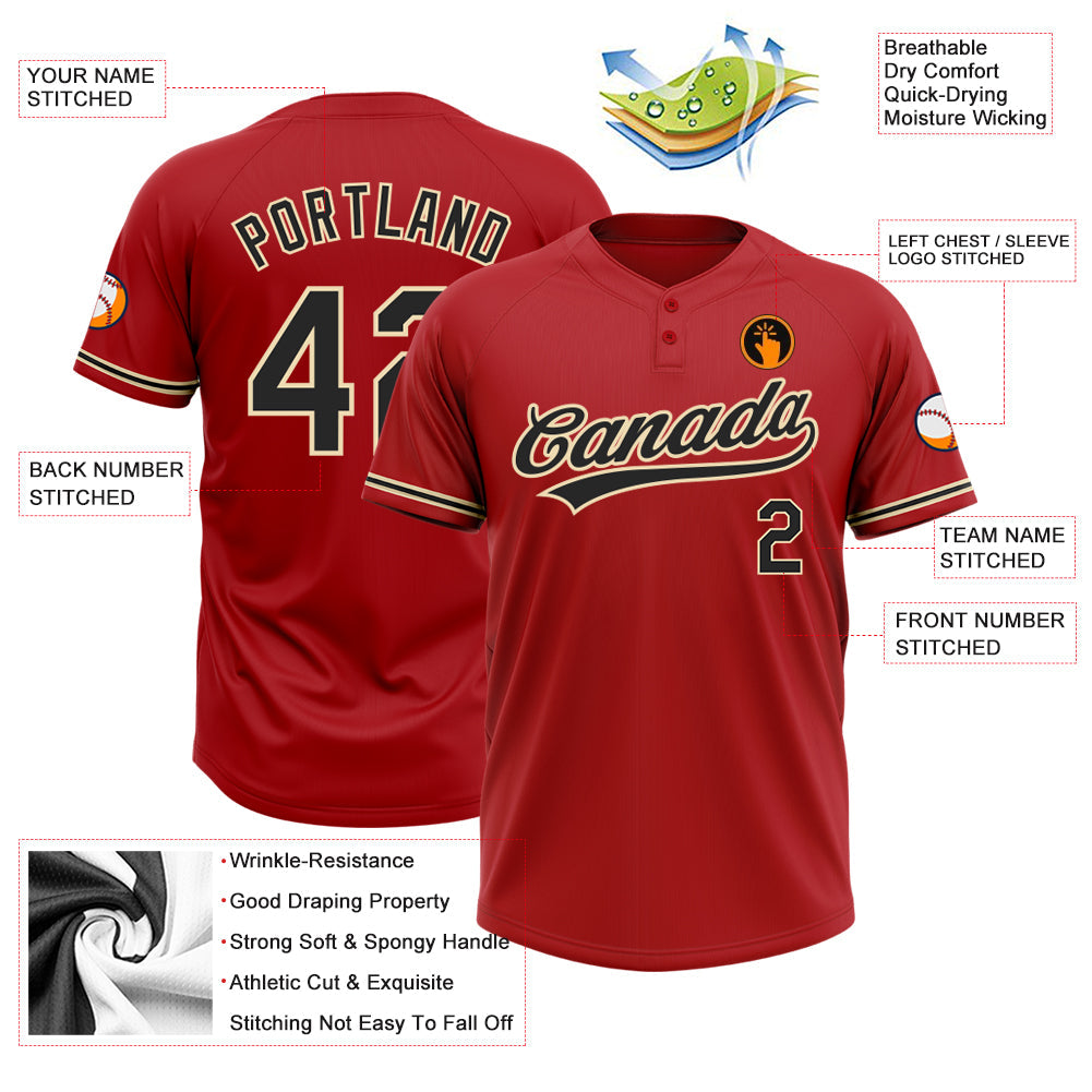 Custom Red Black-City Cream Two-Button Unisex Softball Jersey