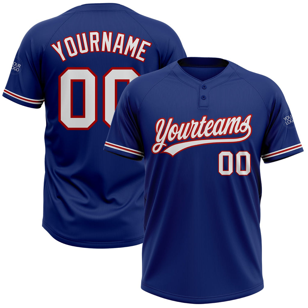 Custom Royal White-Red Two-Button Unisex Softball Jersey