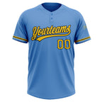 Custom Powder Blue Yellow-Black Two-Button Unisex Softball Jersey