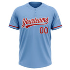 Custom Light Blue Red-White Two-Button Unisex Softball Jersey