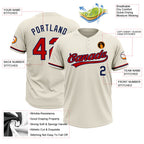 Custom Cream Red-Navy Two-Button Unisex Softball Jersey