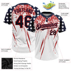 Custom White Navy-Red 3D American Flag Scratch Brush Stroke Star Raglan Sleeves Two-Button Unisex Softball Jersey
