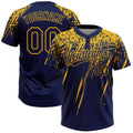 Custom Navy Gold 3D Pattern Abstract Sharp Shape Two-Button Unisex Softball Jersey