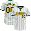 Custom White Green Pinstripe Gold Two-Button Unisex Softball Jersey