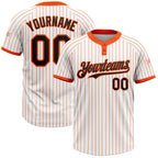 Custom White Orange Pinstripe Black Two-Button Unisex Softball Jersey