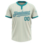 Custom Cream Teal Pinstripe Gray Two-Button Unisex Softball Jersey