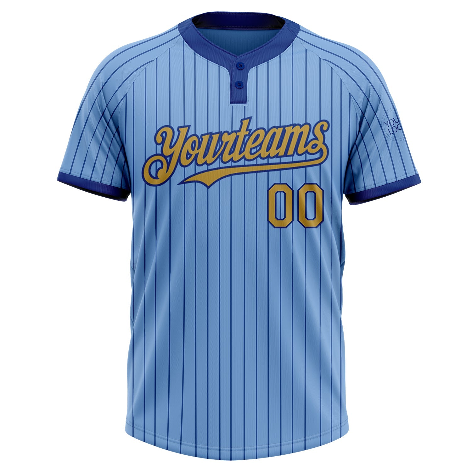 Custom Light Blue Royal Pinstripe Old Gold Two-Button Unisex Softball Jersey