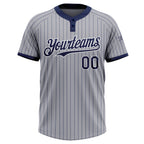 Custom Gray Navy Pinstripe White Two-Button Unisex Softball Jersey