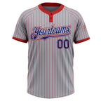 Custom Gray Red Pinstripe Roya-White Two-Button Unisex Softball Jersey