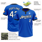 Custom Thunder Blue Black Pinstripe White Two-Button Unisex Softball Jersey