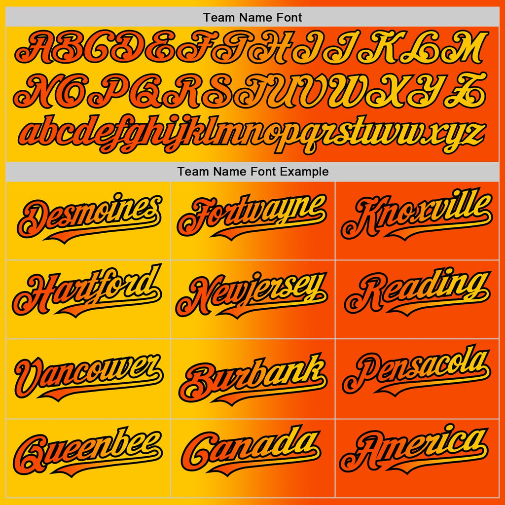 Custom Orange Yellow-Black Gradient Fashion Two-Button Unisex Softball Jersey