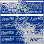 Custom Gray Royal-White 3D Pattern Abstract Brush Stroke Two-Button Unisex Softball Jersey