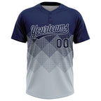 Custom Navy Silver 3D Gradient Square Shape Two-Button Unisex Softball Jersey